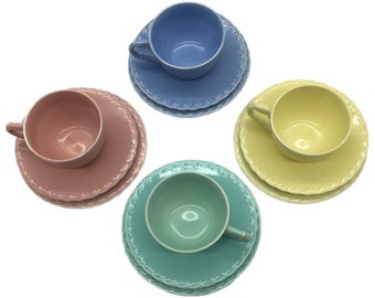 Vernon Kilns Native California Pastel Tea Set Trios (1940s)