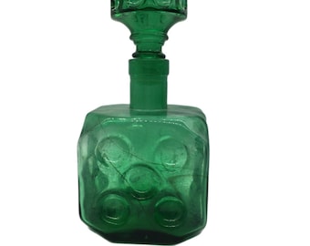 Empoli Italian Green Glass Die Decanter Stopper Vintage 1960s Barware Dice Decor