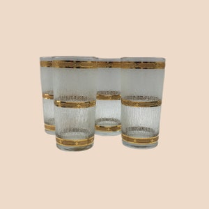 Mid Century Culver Highball Glasses: 22K Gold Icicle Barware, Set of 4