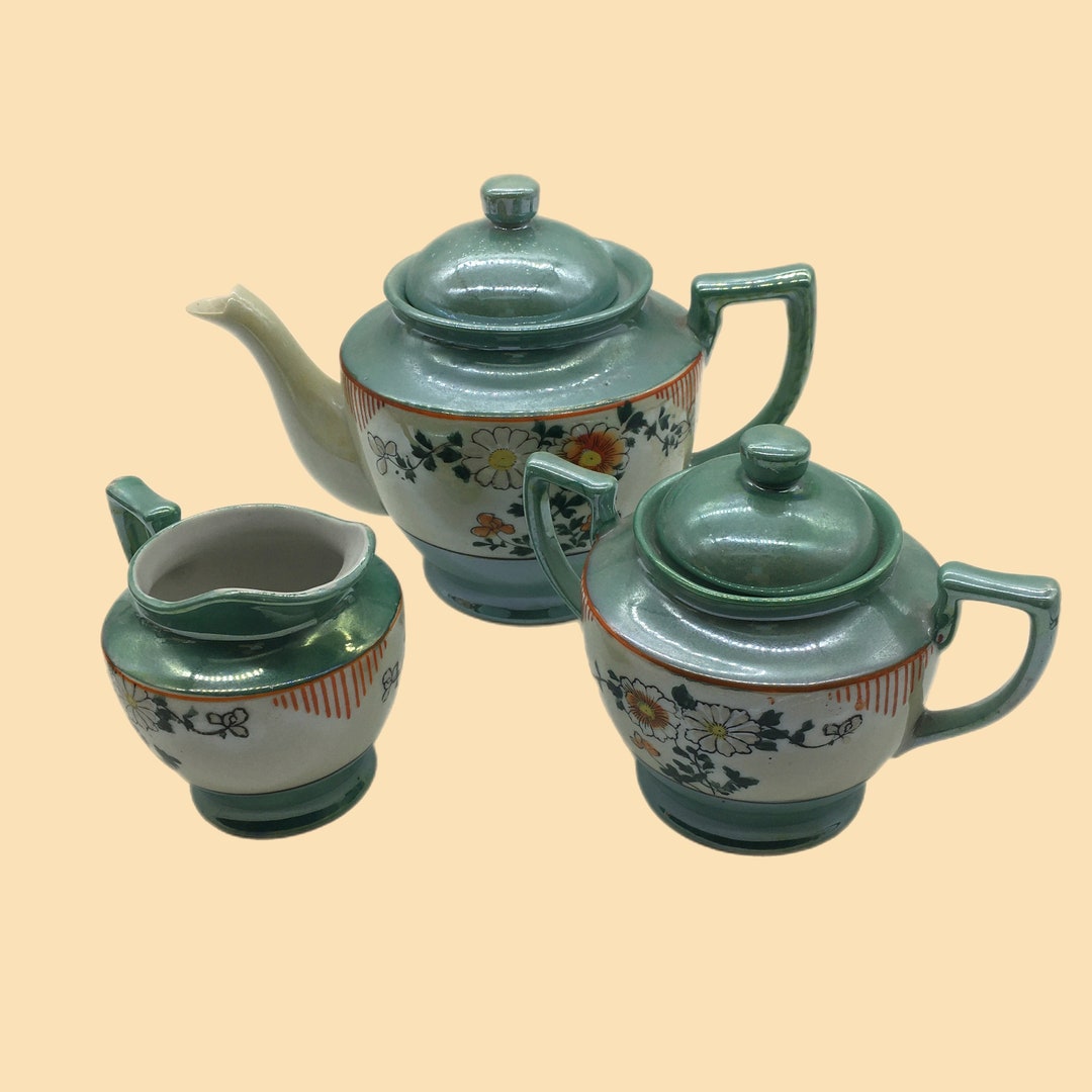 Lusterware Tea Set 3 Piece Japan, Japanese Lusterware, Art Deco Design