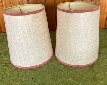 Vintage Pink Lace Mauve Trim Boudoir Clip On Drum Lampshades Set of 2 Feminine