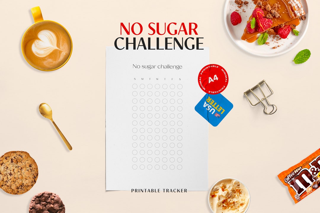 Printable No Sugar Challenge, Sugar Free Tracker Sugar, Detox, No Sugar