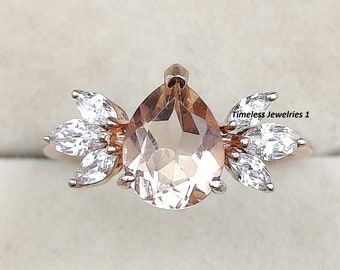 Pfirsich Morganit Ring, Pfirsich Verlobungsring, Verlobungsring Rosa Edelstein Rose Gold, Jahrestag Geschenk, Brautring für Frauen