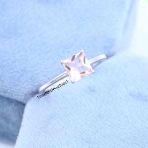 Princess Cut Morganite Solitaire Ring, Minimalist Gold-Silver Engagement Ring, Rose Gold Promise Ring Anniversary Gift Bridal Ring For Women