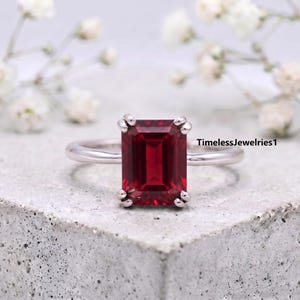 Large Ruby Ring, Emerald Cut 7x9 Ruby Ring, 14K Gold Statement Ring, July Birthstone, Gift For Mother
