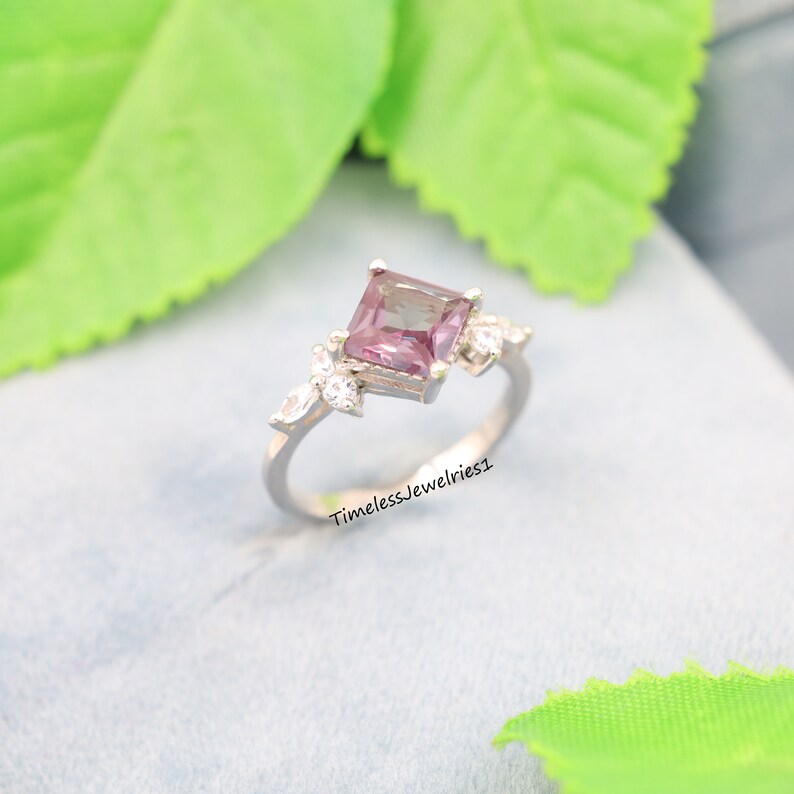 Princess Cut Alexandrite Engagement Ring, Color Changing Stone Ring, Dainty Ring, Statement Ring, Anniversary Gift for her, Christmas Gift image 4