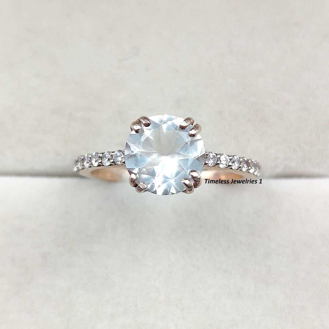 Clear Crystal Quartz Round Cut Engagement Ring, Healing Crystal Promise