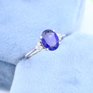 Vintage Blue Sapphire Engagement Ring, Oval Cut Dainty Promise Ring, Unique Art Wedding Ring, Women Bridal Ring, Anniversary Gift For Her