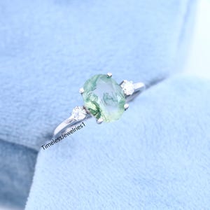 Dainty Natural Moss Agate Ring, Oval Cut Green Agate Promise Ring, Engagement Ring For Women, Anniversary Gift For Her, Green Forest Ring
