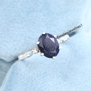 Natural Blue Sandstone Twisted Ring, Dainty Starstone Engagement Ring, Galaxy Constellation Ring, Promise Ring, Anniversary Gift for Her