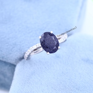 Galaxy Blue Sandstone Twisted Ring, Dainty Engagement Ring, Night Sky Constellation Ring, Nebula ring Promise Ring, Anniversary Gift for Her