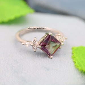 Princess Cut Alexandrite Engagement Ring, Color Changing Stone Ring, Dainty Ring, Statement Ring, Anniversary Gift for her, Christmas Gift image 5