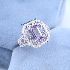 Dainty Alexandrite Wedding & Engagement Ring, Emerald Cut Color Changing Stone Ring, Promise Ring, Anniversary Gift For Her, Christmas Gift