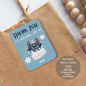 Tags verjaardagsbedankje personage / Disney-bedankkaartjes /BEWERKBARE sjabloon/ Digitale download/ Gratis Canva-bewerking