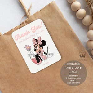Étiquettes de faveur d'anniversaire de caractère / étiquettes de remerciement / modèle MODIFIABLE / téléchargement numérique / édition gratuite sur toile