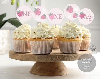 Berry First Birthday Cupcake Toppers: Printable Decorations (Digital Download)