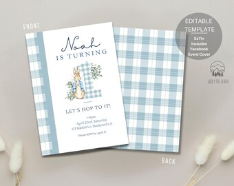Peter Rabbit Birthday Invitation, Editable Template (Digital Download)