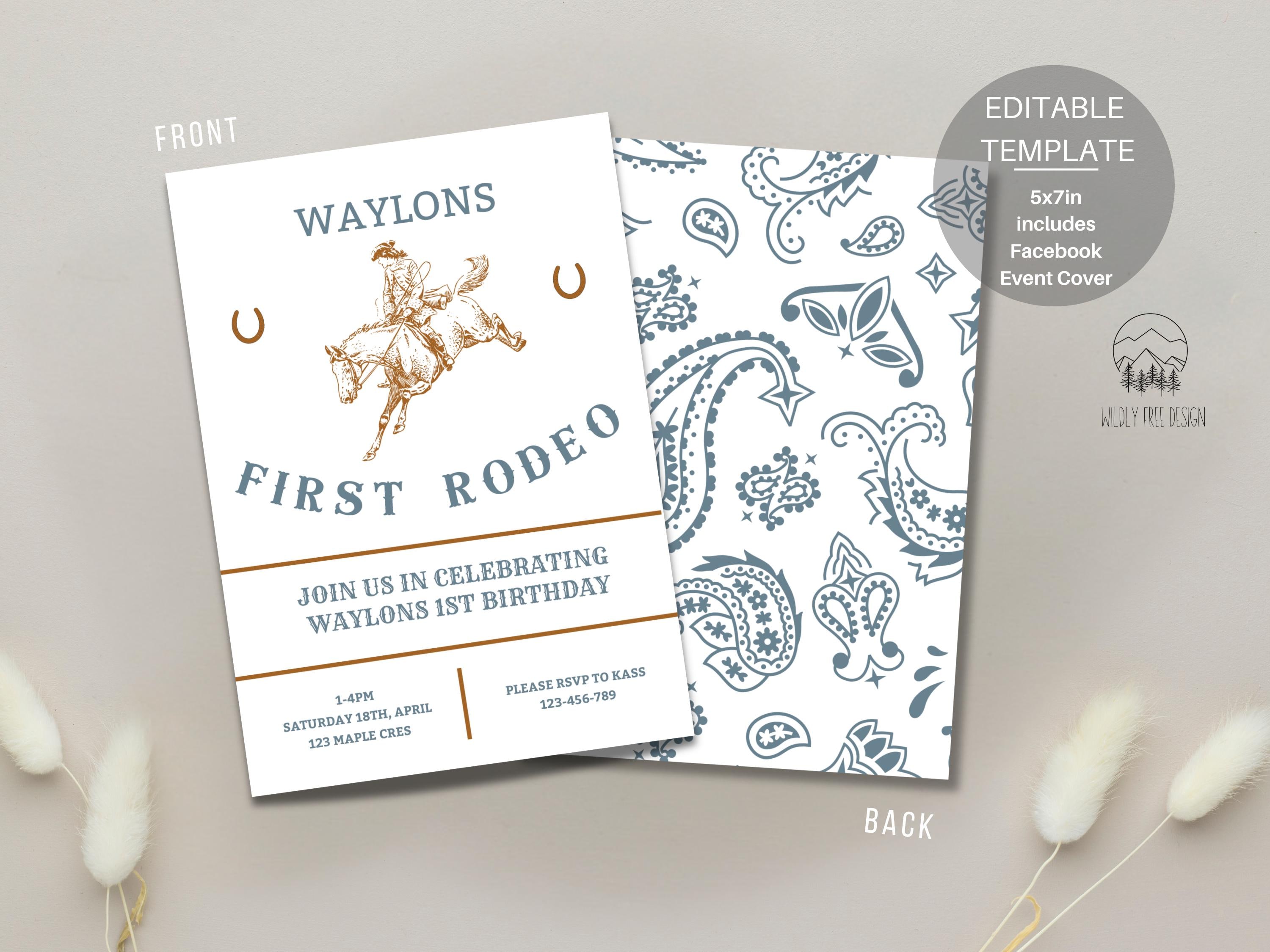 Editable Rodeo Images First Rodeo Invitation /first Rodeo Theme Invitation /EDITABLE Template ...