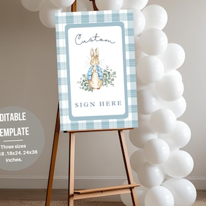 Editable Peter Rabbit Welcome Sign/ Peter Rabbit party sign / Instant Digital Download/ Free edit in Canva / 3 Sizes / Printable