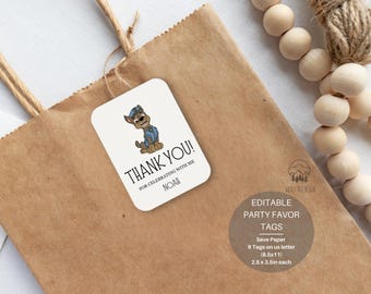 Birthday party Favor Tags / Thank You Tags /EDITABLE template/ Digital download/ Free Canva edit