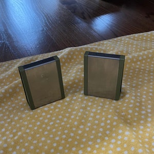 Vintage Metal & Green Plastic Pyramid Triangular Geometric Salt and Pepper Shakers MCM Style