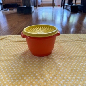 Vintage Orange Tupperware Servalier Bowl with Yellow Lid #886
