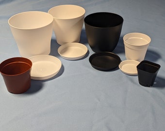 Plastic pots and saucers many sizes to choose. Shipping for each additional only 0.85. You find  one for many sizes of plants with this pots