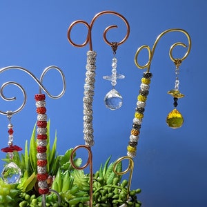 Fairy garden wand plant pot stakes all around 16" high with beads, plant decoration, Succulents and cactus pots decoration.