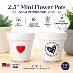Vaso de terracota branca de 6,35 cm (2,5") para lembrancinhas de casamento ou festa; escolha entre modelos originais ou decorados, com suculentas ou pequenas plantas.