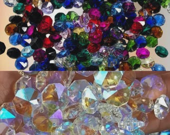 Cuentas octogonales de cristal de 14 mm en 21 colores y transparente AB – Juegos de 10, 20, 30 o 40 – Materiales para manualidades, cristales atrapasoles, octágonos prismáticos para lámparas de araña