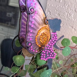 Three-Dimensional Beaded Fairy Garden Stake 17" x 3 "beaded, pot decoration, garden decoration, gift idea, plants loving gift.