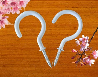 Set of 2 Heavy Duty Screw-in Wall Hooks 2.9" Vinyl Coated Cup Hooks for Hanging Plants, Mugs, Wind Chimes, Kitchen & Garage Storage