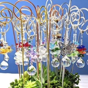 Acchiappasole da giardino delle fate, bacchetta magica, picchetto per piante, da 14 a 14,5 pollici, molti stili tra cui scegliere, con filo d'argento, oro o rame.
