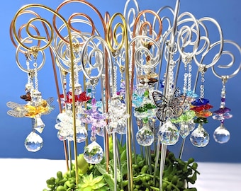 Fairy garden sun catcher wand plant pot stake 14 to 14.5 inch many styles to choose with silver gold or copper wire,