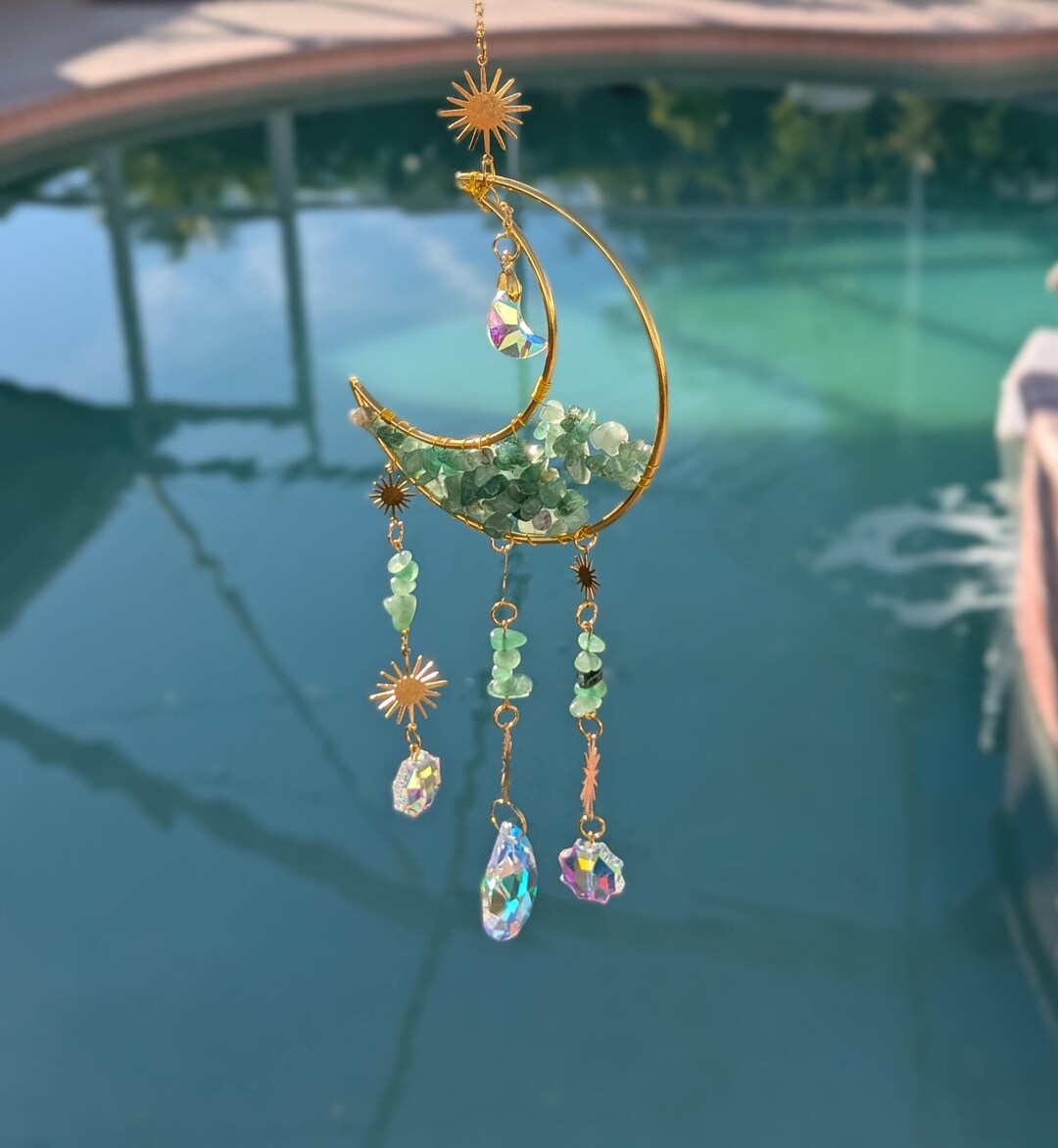 Half Moon Crystal Suncatcher 18” Window Prism Rainbow Maker Hanging ...