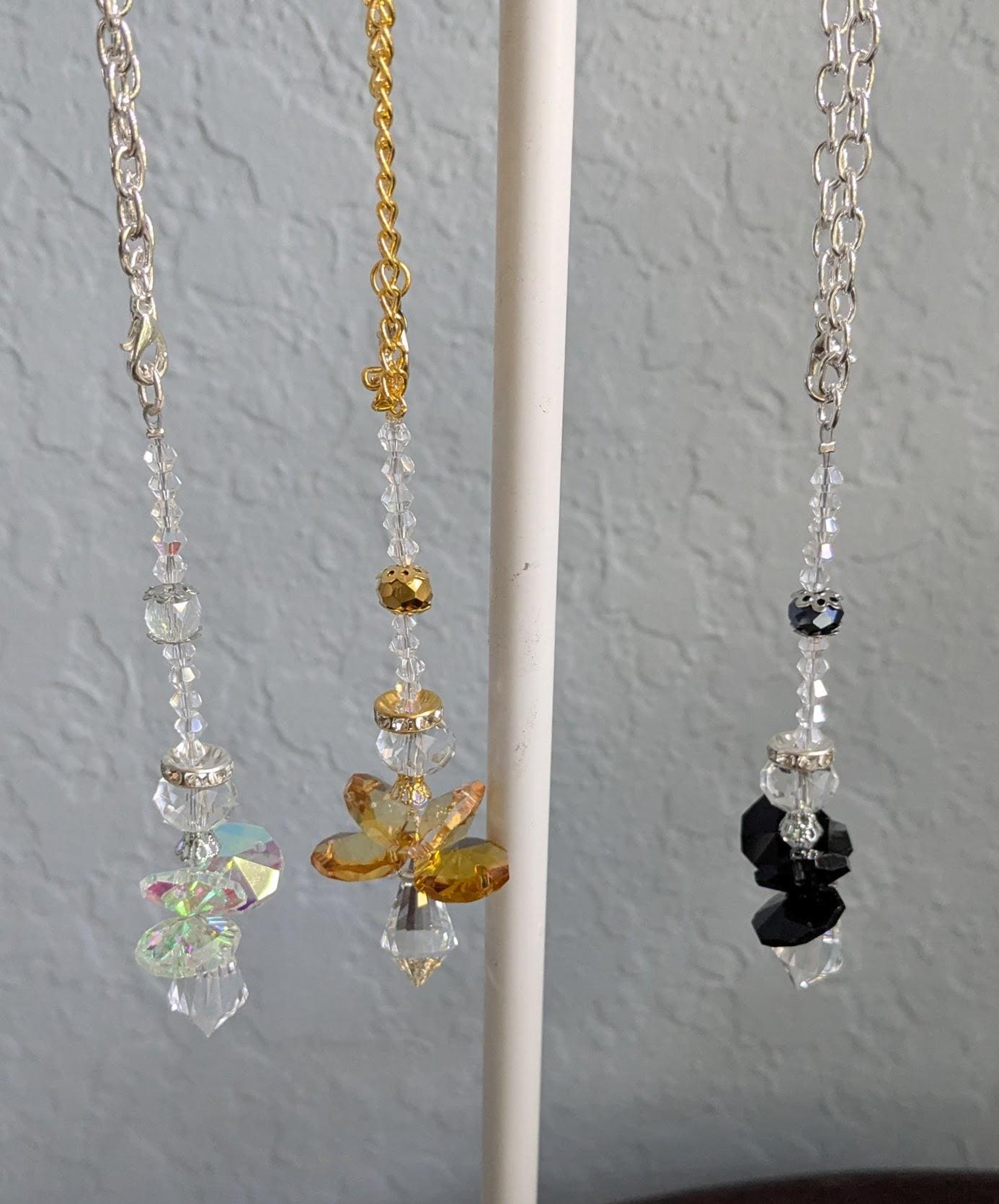 Custom rearview mirror Angel sun catcher. choose the color to match your car interior, with silver or gold chain and lobster clasp to close.