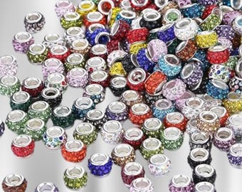 Assorted Rhinestone Beads Bulk, Large Hole Sparkle Beads for DIY Crafts, Bracelets, Keychains, Baseball Necklaces, Mixed Colors Resin Beads
