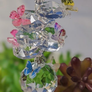 Fairy garden sun catcher wand plant pot stake 14" inch with "little butterflies" with silver, gold or bronze 3 mm aluminum wire.