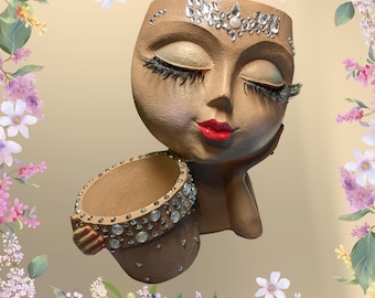 Vaso per fioriera Vicky Brown con strass. Vaso per fioriera Glam Girl, decorazione per il trucco, gioielli per ciglia e viso, grazioso vaso per piante grasse, decorazione per la casa.