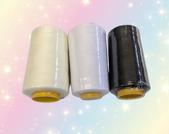 Polyester Thread Cones 6000 Yards | 100% Spun Poly Thread | White Ivory or Black | Sewing Quilting Serger Craft Thread