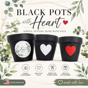 Mini zwart plantenpotje met sticker | 6,35 cm succulentenpotje met drainagegat | Leuk plantencadeau | Handgemaakte decoratie | Verzending vanuit de VS