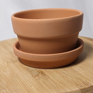 4  Inch Shallow Terracotta pots with Saucer Tray, Ceramic Clay Cactus succulent Container with Drain Hole Unglazed Planter