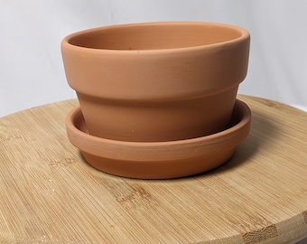 4  Inch Shallow Terracotta pots with Saucer Tray, Ceramic Clay Cactus succulent Container with Drain Hole Unglazed Planter