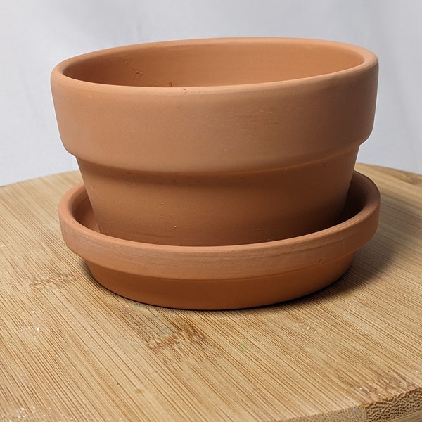 4  Inch Shallow Terracotta pots with Saucer Tray, Ceramic Clay Cactus succulent Container with Drain Hole Unglazed Planter