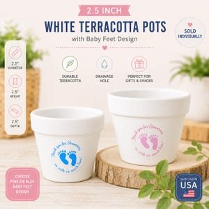Pot en terre cuite de 6,35 cm (2,5 pouces) en forme de pieds de bébé, idéal comme cadeau pour une fête de révélation du sexe du bébé ou une baby shower. Pot en terre cuite peint en blanc pour plantes succulentes.