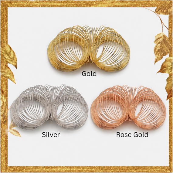 Stainless Steel Memory Wire, for Bracelet Making, Gold, Rose Gold or Silver, 0.6 mm(22 Gauge) 55 mm diameter, 5, 10. 20 or 40 circles