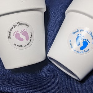 White terracotta pot 2.5&quot; for baby shower favor, choose between original or with pink or blue baby feet succulents, small plants.