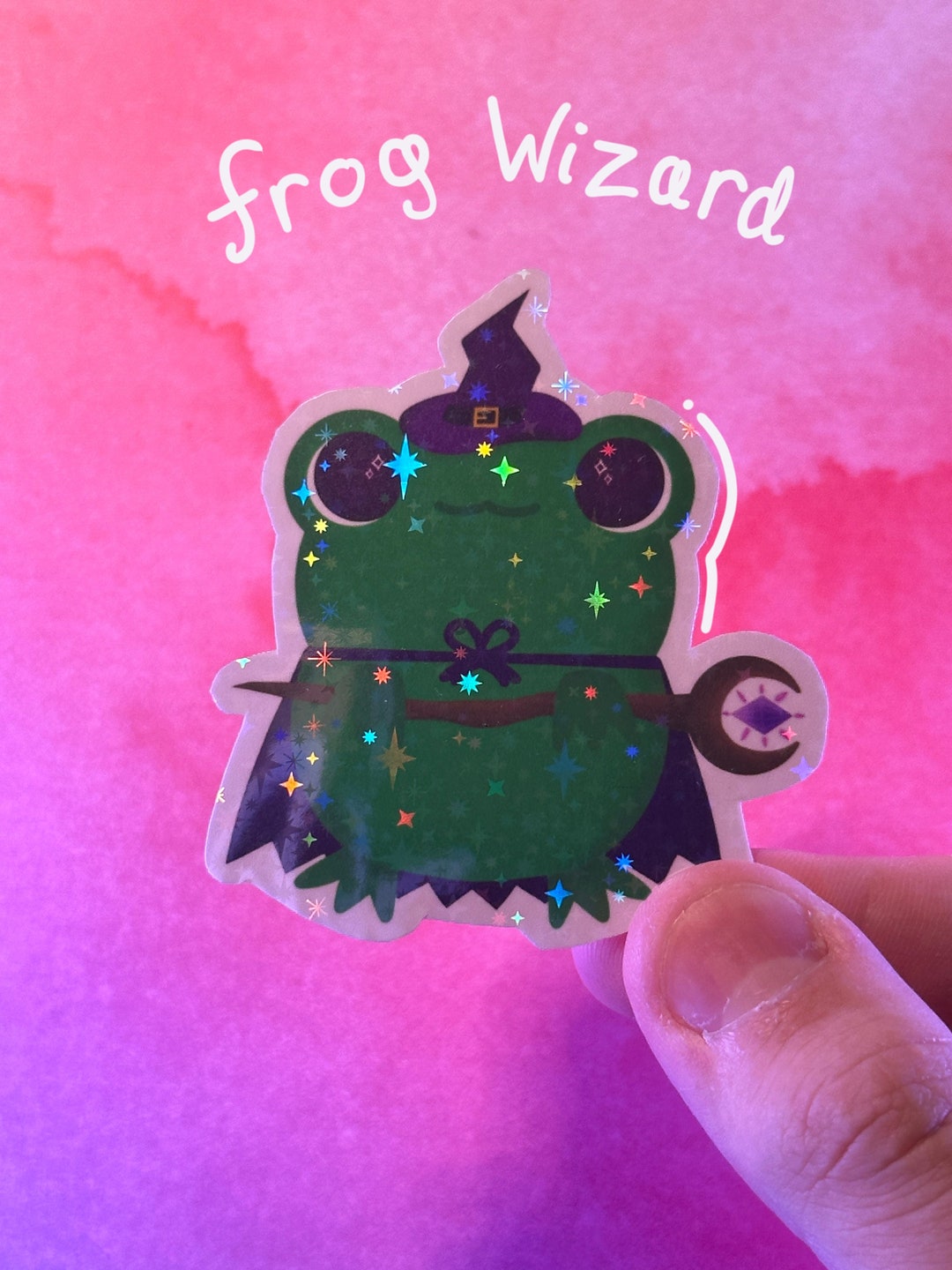 Frog Wizard Holographic Sticker | Waterproof Vinyl Decal | Cute Frog ...