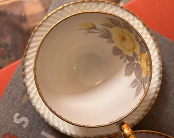 Vintage cherry china rose teacup and saucer