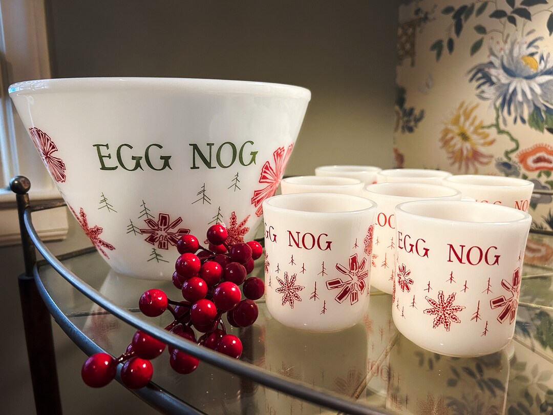 Fireking Eggnog Bowl and 6 Cup Glassware Set Etsy